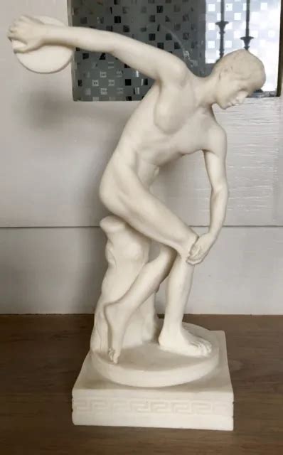 Vintage Discobolus Ancient Greek Nude Men Alabaster Statue Figure