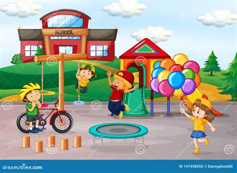 Children Playing Together At School Clipart