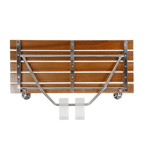 Clevr 36 Ada Compliant Double Seat Teak Wood Folding Wall Shower Bench