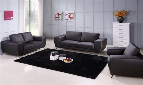 Unique Sofa Set Upholstered In Black Leather Fresno California Beverly Hills Julie Black