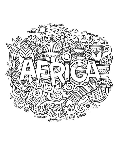 Colouring sheets will give children the opportunity to practise their colouring and fine motor skills, as well as giving them something lovely to put on display. Africa abstract symbols - Africa Adult Coloring Pages