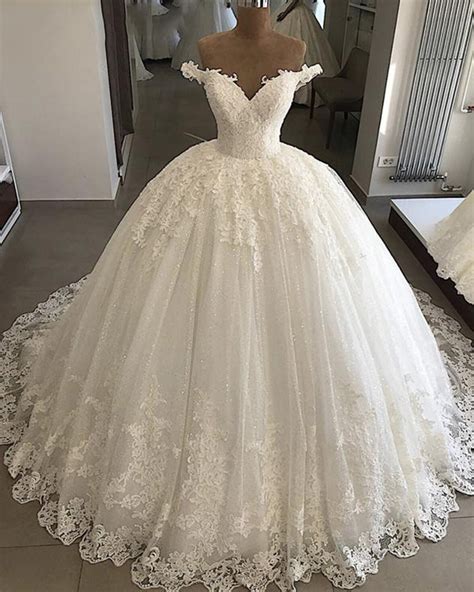 Glitter Ball Gown Women Princess Wedding Bridal Dresses Off The Should