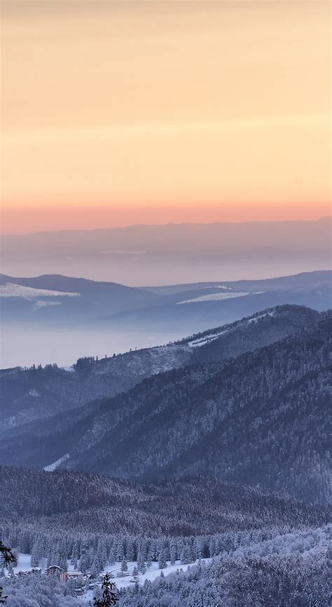Download Wallpaper 1440x2630 Horizon Sunset Sky Mountains Valley