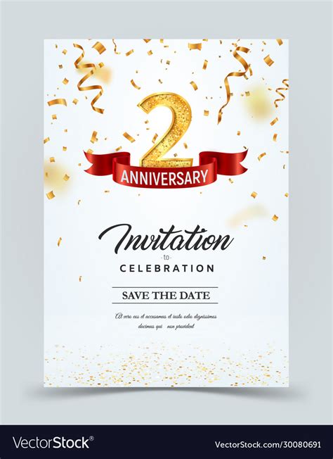 Invitation Card Template 2 Years Anniversary Vector Image