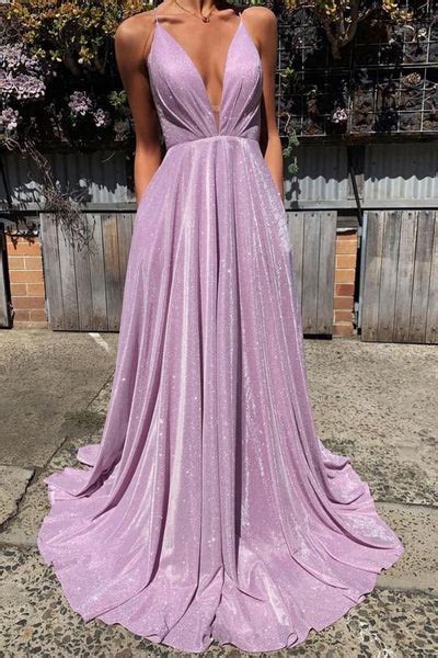 Shiny V Neck Backless Purple Long Prom Dress Open Back Purple Formal
