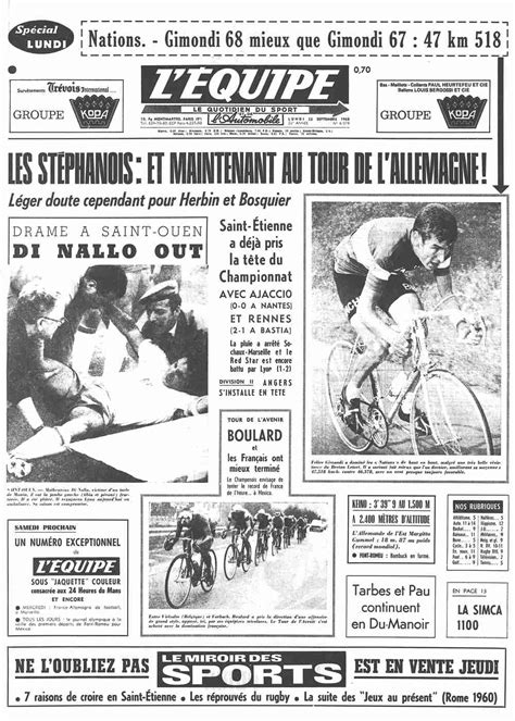 LÉquipe Front Page From September 23 1968