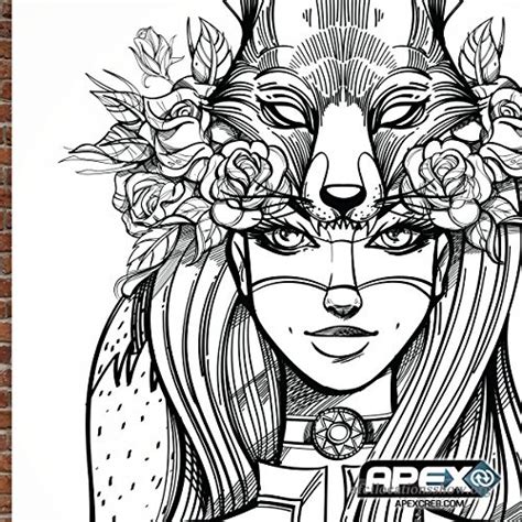 The Wolf Girl Detailed Adult Colouring Poster 900mm X