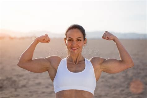 Woman Flexing Muscles Stock Image Image Of Health Beauty 12834813