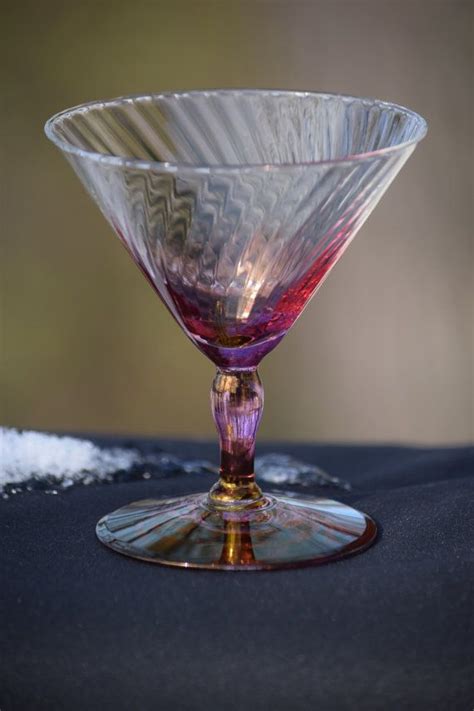 Vintage Iridescent Optic W Purple Pink Stem ~ Champagne Martini Cocktail Glasses Set Of 5 Mad