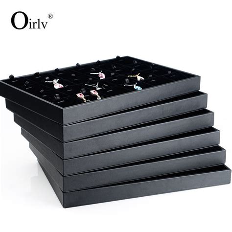 oirlv 2018 free shipping mdf ring pu leather black velvet display trays ring earring pendant