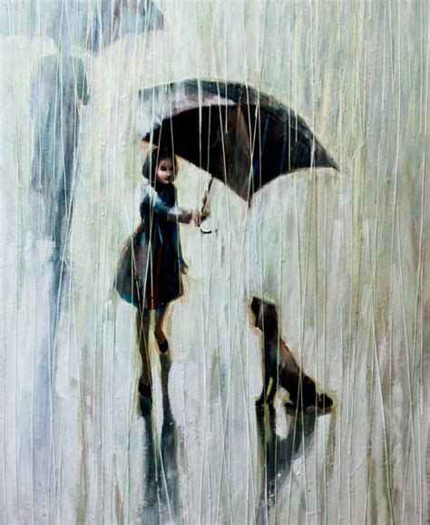 Man in conflict with another man. "Umbrella for Two" - little girl covering her dog with ...