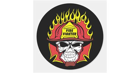 Firefighter Skull Classic Round Sticker Zazzle