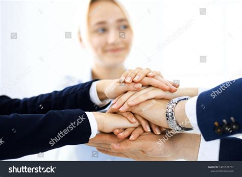 Business Team Showing Unity Their Hands Stock Photo 1401921737