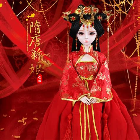 handmade bjd 1 3 dolls 60cm chinese ancient costume brides 23 jointed doll red clothes girls