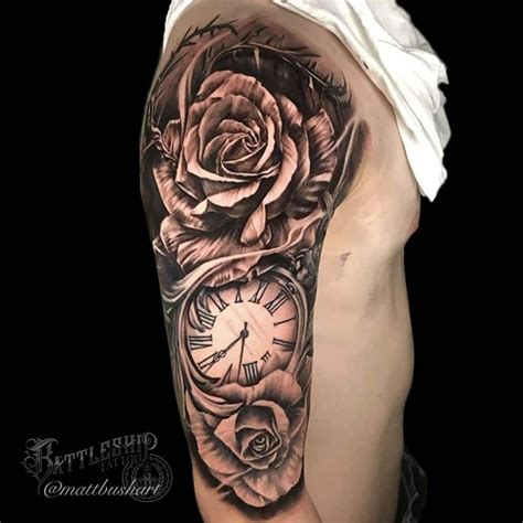 Clock And Rose Tattoo Clock Tattoo Sleeve Rose Tattoo Sleeve Skull