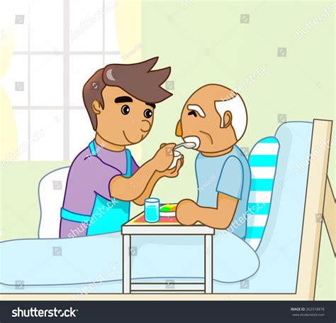 illustration of friendly nurse feeding a senior man in nursing home 262518878 shutterstock