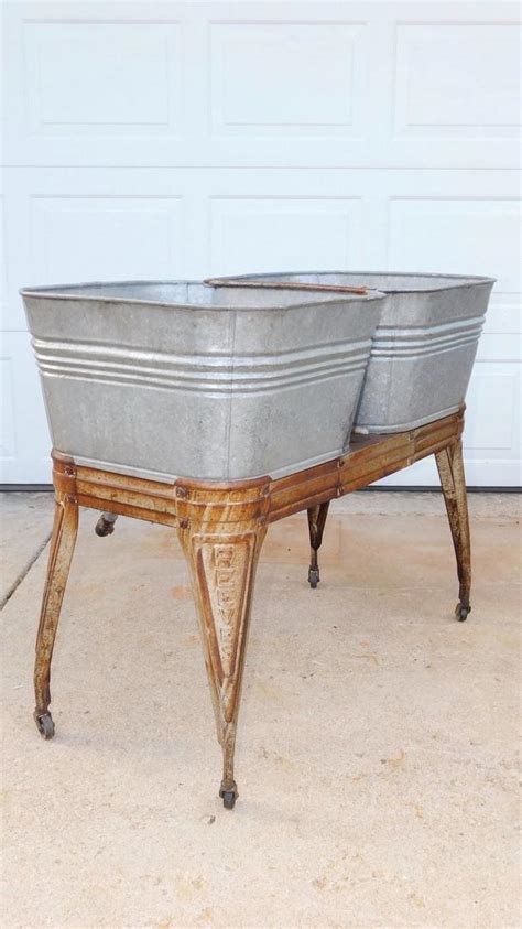 Vintage Double Wash Tub Stand Reeves Galvanized Wash Tub Beverage Tub