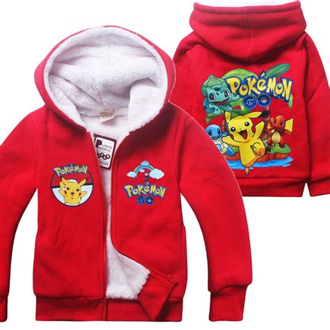 2016 New Winter Children Jacket Baby Pokemon Go Pikachu Coats Hooded