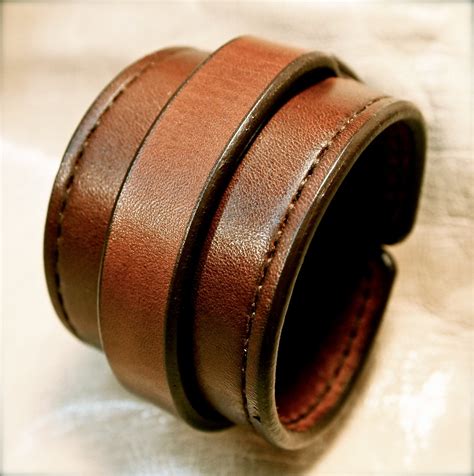 Leather Cuff Bracelet Brown Handstitched Custom Crafted For