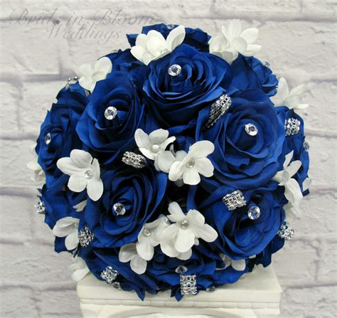 Bouquet Bling Blue Roses Wedding Bouquet Royal Blue Bouquet Silk