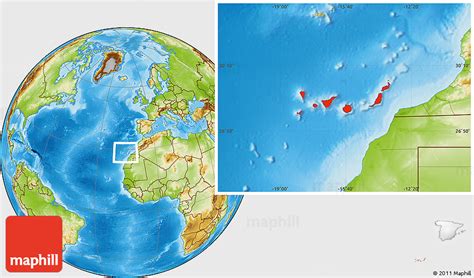 Spain location on the europe map. Physical Location Map of Islas Canarias