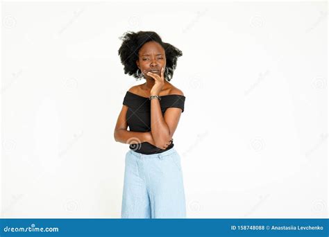 Young African American Black Woman Thinking Pose Face Portrait Stock