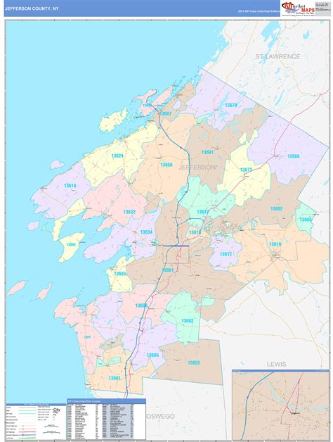 Jefferson County Ny Wall Map Color Cast Style By Marketmaps