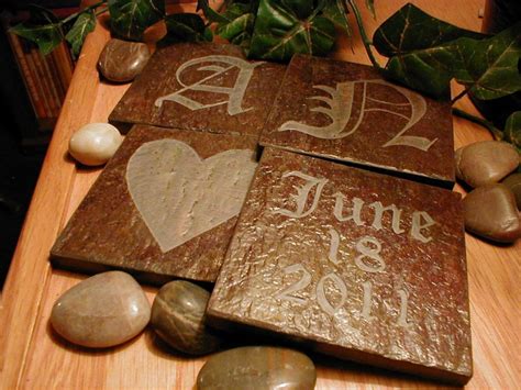 Stone Coasters Monogram And Date Personalized Carved Slate Etsy