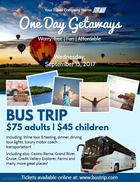 One Day Bus Trip Pamphlet Flyer Social Media Graphic Design Template