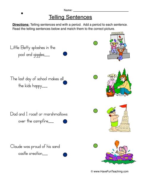 Matching Telling Sentences Worksheet Have Fun Teaching
