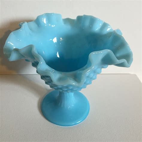 Aqua Fenton Hobnail Milk Glass Compote Blue Fenton Footed Compote Bowl