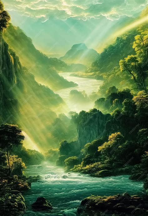 Premium Photo Majestic Magical Fantasy Landscape With Mountains River