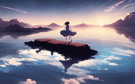 2880x1800 Resolution Anime Girl Walking On Water 2023 Ai Art Macbook