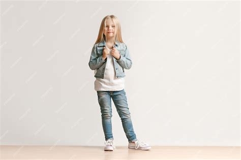 Free Photo Full Length Portrait Of Cute Little Kid Girl In Stylish