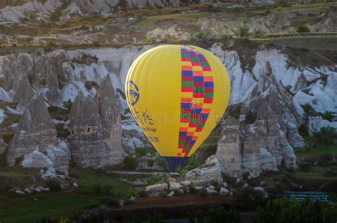 Cappadocia Turkey May 04 2018 Hot Air Balloon Flying Over Rock