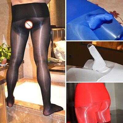 Men Oil Glossy Pantyhose Nylon Stockings Transparent Tights Sheath Open Close EBay