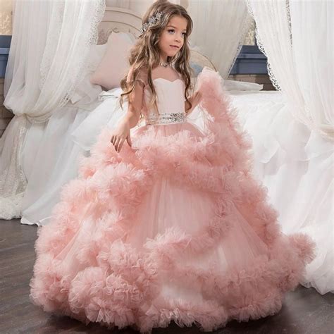 Stunning V Back Luxury Pageant Tulle Ball Gowns For Girls 2 13 Year Old