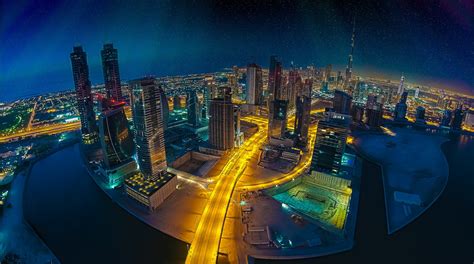Aerial View Of Dubai At Night Hd Wallpaper Background Image