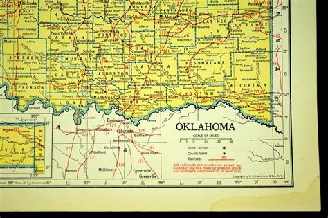 Oklahoma Map Of Oklahoma Wall Art Decor Railroad Map Large Etsy