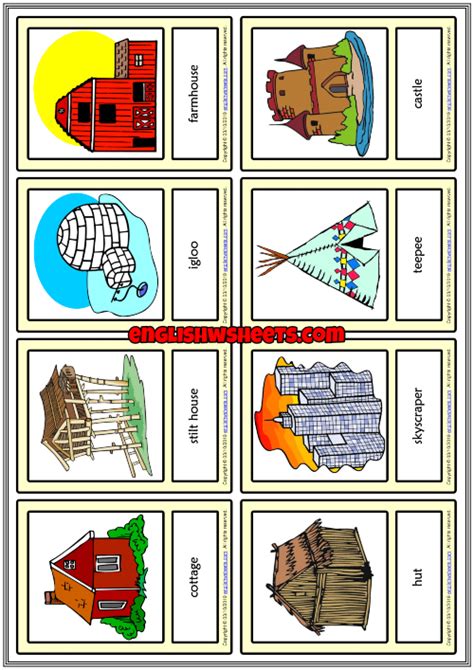 Types Of Houses Homes Vocabulary Esl Picture Dictionary Worksheet For