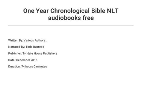 One Year Chronological Bible Nlt Audiobooks Free