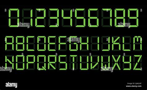 Green Digital Clock Number Set Led Digit Alphabet Flat Vector