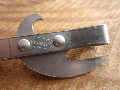 Vintage Can Opener Red Wood And Metal Gronert