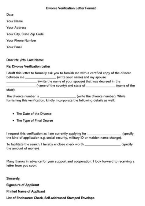 divorce letter sample