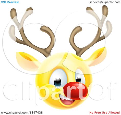 Clipart Of A Yellow Smiley Emoji Emoticon Christmas Reindeer Rudolph