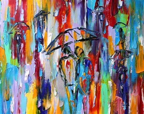 Original Oil Painting Abstract Rain Palette Knife On Canvas Etsy