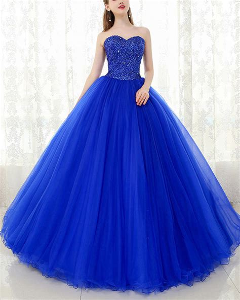 Royal Blue Sweetheart Beading Ball Gown Prom Dress Corset Formal Wear