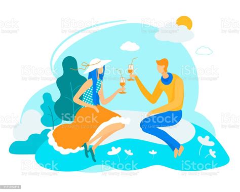Informational Poster Couple In Love In Meadow Stock Illustration