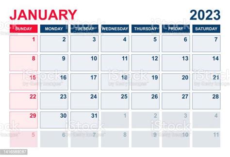 January 2023 Calendar Calendar Planner Design Template Week Starts On