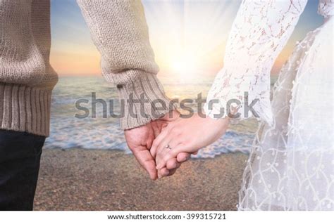 Honeymoon Romantic Couple Love Holding Hands Stock Photo 399315721